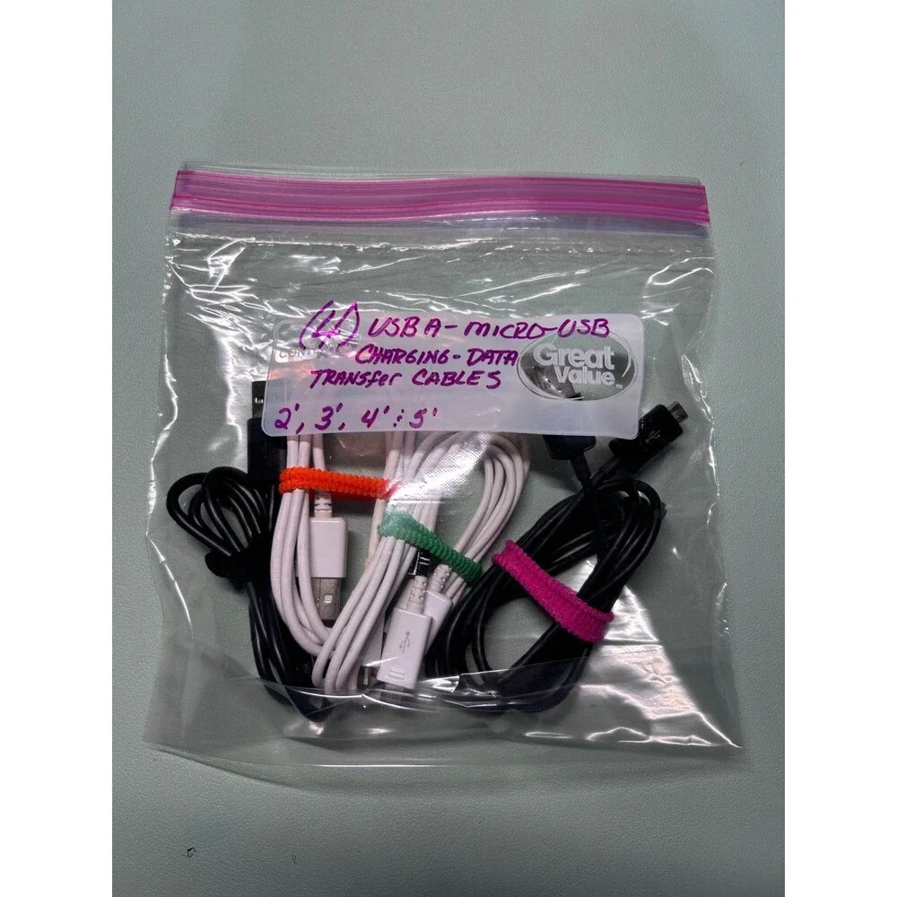 LOT OF 4 USB-A to MICRO-USB Charging & Data Transfer Cables